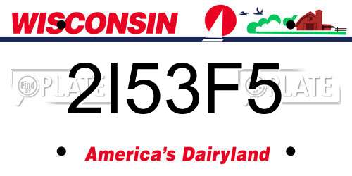 2I53F5 Wisconsin License Plate