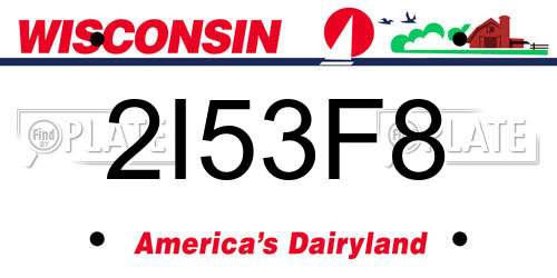 2I53F8 Wisconsin License Plate