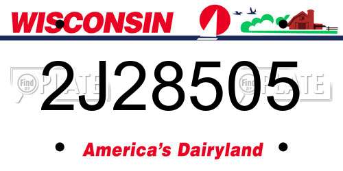 2J28505 Wisconsin License Plate
