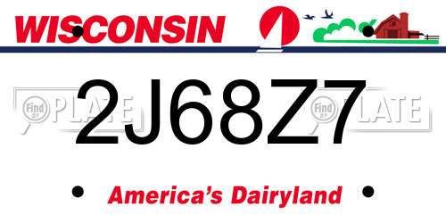 2J68Z7 Wisconsin License Plate