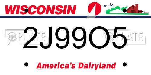 2J99O5 Wisconsin License Plate