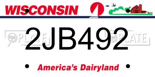 2JB492 Wisconsin License Plate