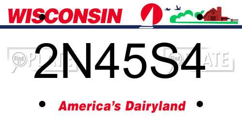 2N45S4 Wisconsin License Plate