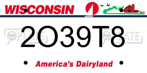 2O39T8 Wisconsin License Plate