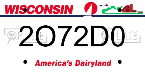 2O72D0 Wisconsin License Plate
