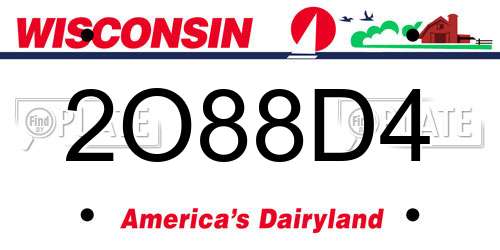 2O88D4 Wisconsin License Plate