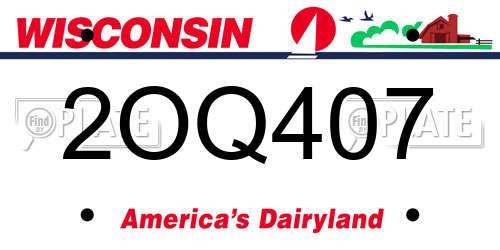 2OQ407 Wisconsin License Plate
