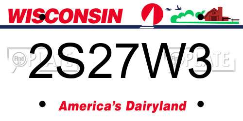 2S27W3 Wisconsin License Plate