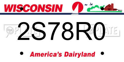 2S78R0 Wisconsin License Plate