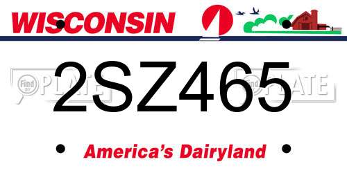 2SZ465 Wisconsin License Plate