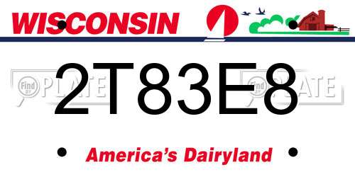2T83E8 Wisconsin License Plate