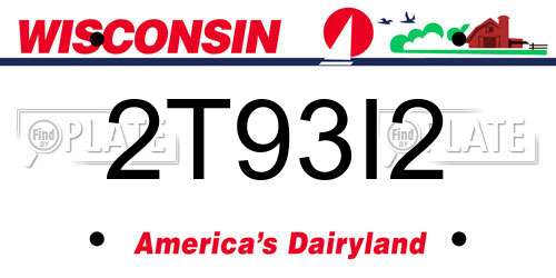 2T93I2 Wisconsin License Plate