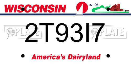 2T93I7 Wisconsin License Plate