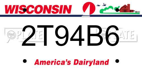 2T94B6 Wisconsin License Plate