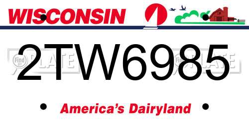 2TW6985 Wisconsin License Plate
