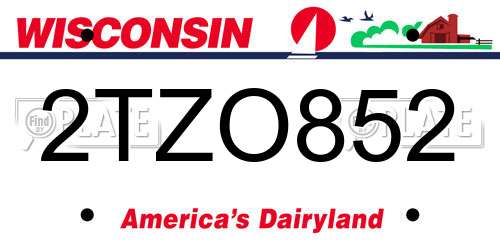 2TZO852 Wisconsin License Plate