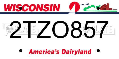 2TZO857 Wisconsin License Plate