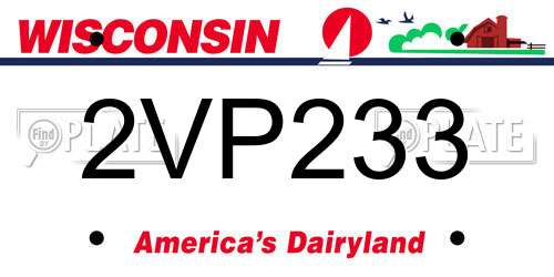2VP233 Wisconsin License Plate