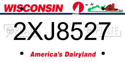 2XJ8527 Wisconsin License Plate