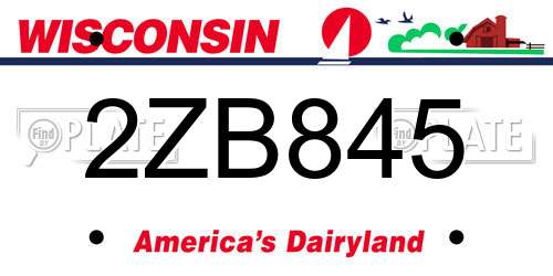2ZB845 Wisconsin License Plate
