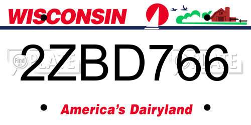 2ZBD766 Wisconsin License Plate