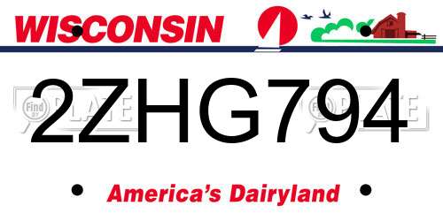 2ZHG794 Wisconsin License Plate