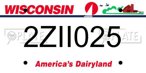 2ZII025 Wisconsin License Plate