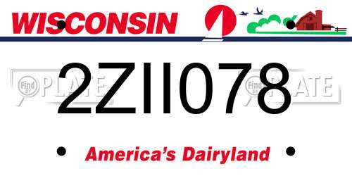 2ZII078 Wisconsin License Plate