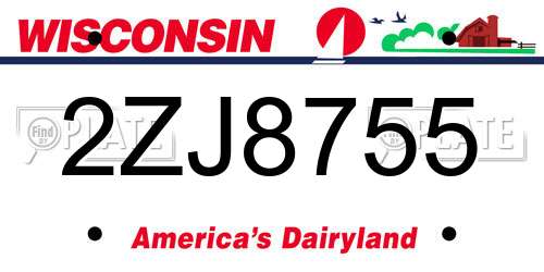2ZJ8755 Wisconsin License Plate