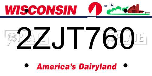 2ZJT760 Wisconsin License Plate