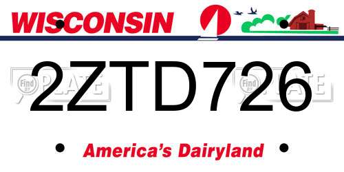 2ZTD726 Wisconsin License Plate