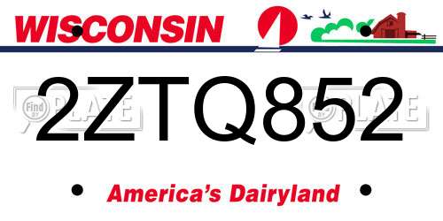 2ZTQ852 Wisconsin License Plate