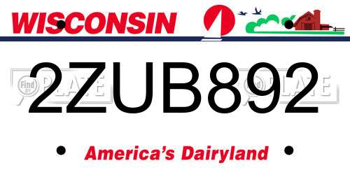 2ZUB892 Wisconsin License Plate