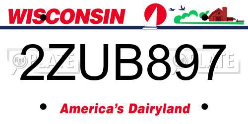 2ZUB897 Wisconsin License Plate