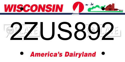 2ZUS892 Wisconsin License Plate