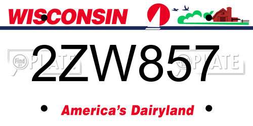 2ZW857 Wisconsin License Plate