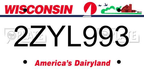 2ZYL993 Wisconsin License Plate