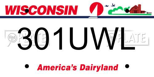 301UWL Wisconsin License Plate