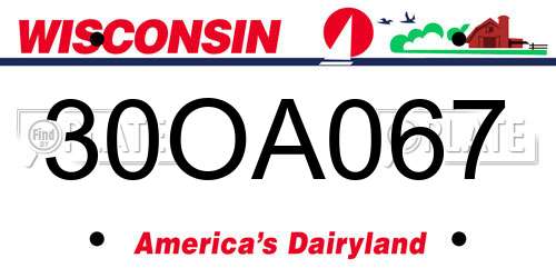 30OA067 Wisconsin License Plate