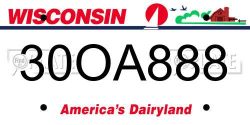 30OA888 Wisconsin License Plate