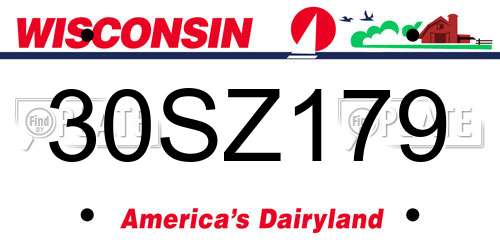 30SZ179 Wisconsin License Plate