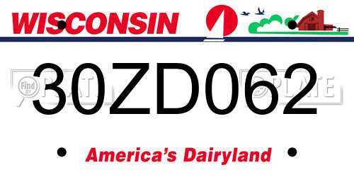 30ZD062 Wisconsin License Plate