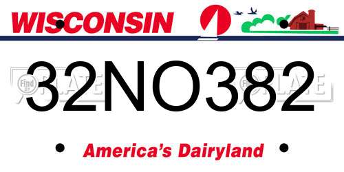 32NO382 Wisconsin License Plate