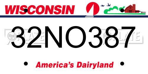 32NO387 Wisconsin License Plate