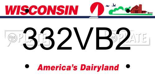 332VB2 Wisconsin License Plate