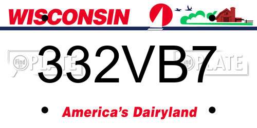332VB7 Wisconsin License Plate