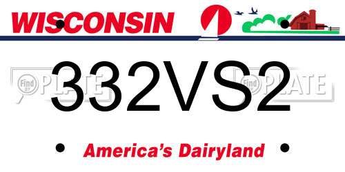 332VS2 Wisconsin License Plate