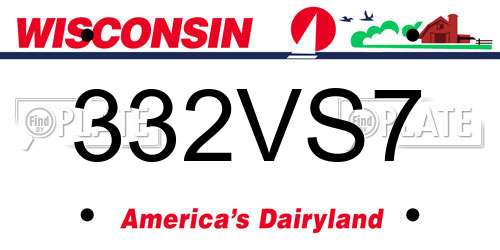 332VS7 Wisconsin License Plate