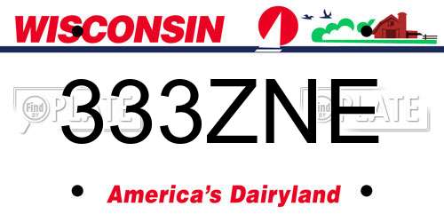 333ZNE Wisconsin License Plate