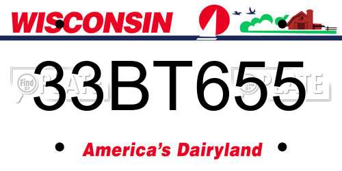 33BT655 Wisconsin License Plate